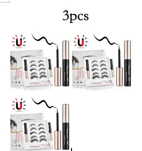 Magnetic false eyelashes set with 5 pairs of handcrafted imported fiber lashes and 2 mascara tubes in packaging