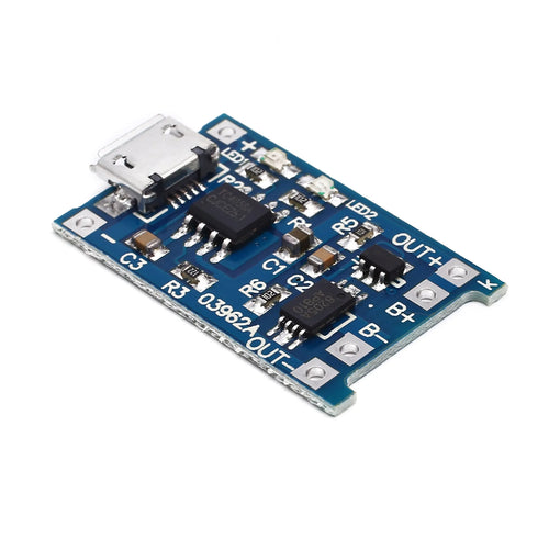 Blue TP4056 lithium battery charging and protection board with DW01 circuit