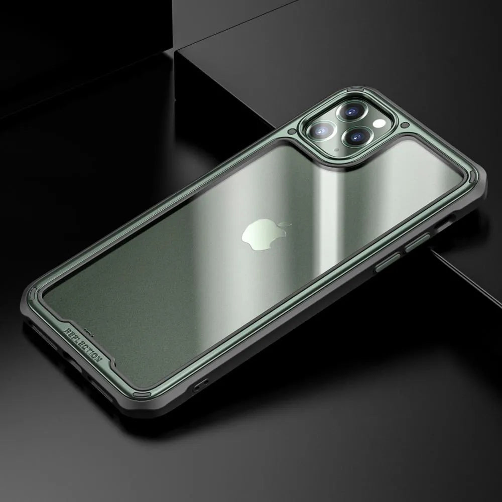 Transparent silicone mobile phone case for iPhone 11 on a table.
