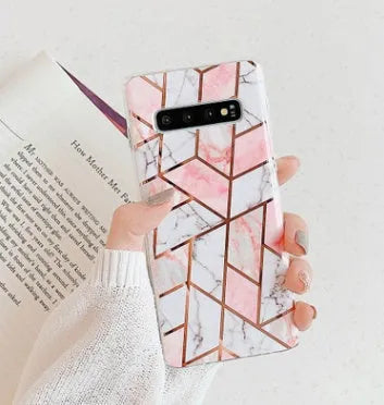 Electroplated marble finish TPU back cover case for Huawei and Samsung smartphones in multiple colours.