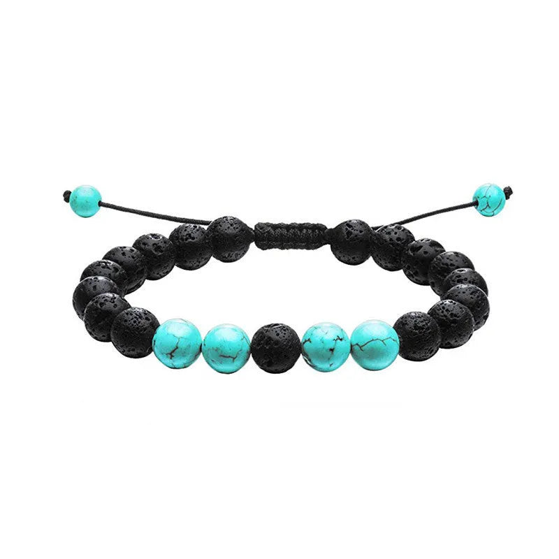 Tiger Eye agate couple bracelets with geometric beads in matte black finish