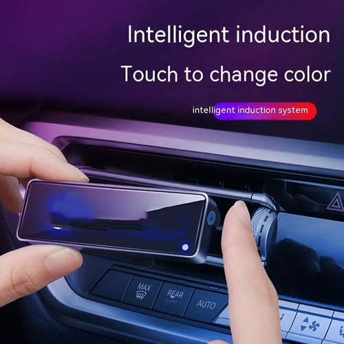 Black automobile aromatherapy air outlet ambience light with LED display and fragrance stick