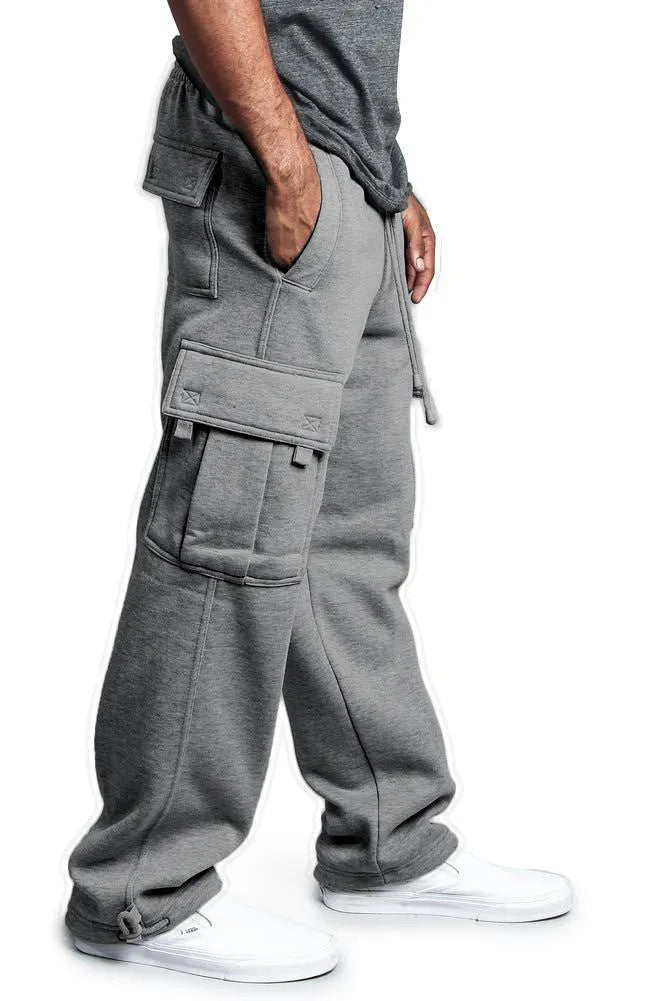 Casual multi-pocket loose straight-leg overalls in white, black, dark gray, light gray, army green, and red