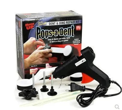 Car dent repair tool with glue gun and three traction gasket strips in color box packaging