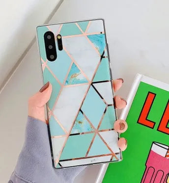 Electroplated marble finish TPU back cover case for Huawei and Samsung smartphones in multiple colours.