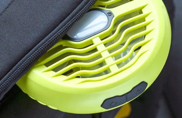Portable camping fan light with hook, yellow ABS housing, super bright LED lamp and fan