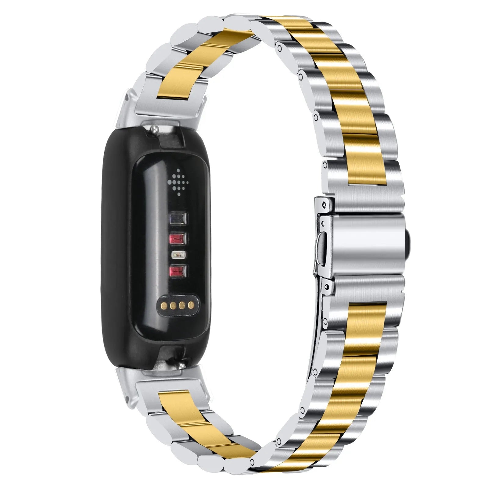 Stainless steel three-bead watch strap for Fitbit Inspire 3 in silver colour.