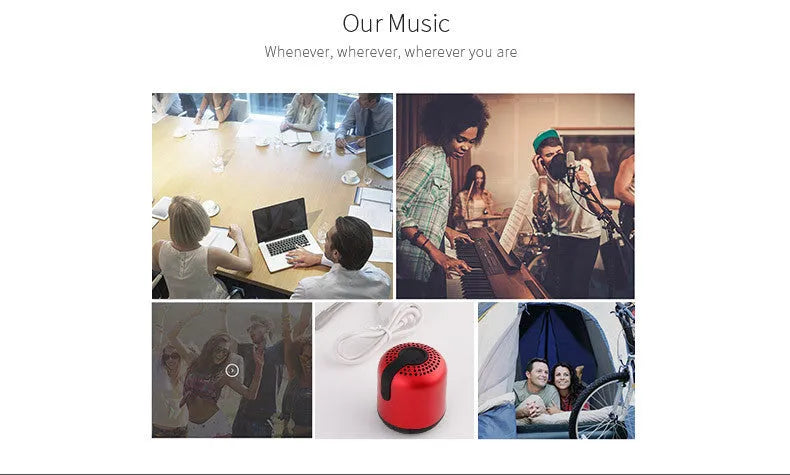Hieha small cylindrical metal Bluetooth speaker in black, gold, pink, red or silver colour.