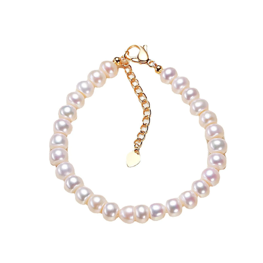 Freshwater pearl bracelet plain white round pearl flower shape design women's jewellery 18cm length