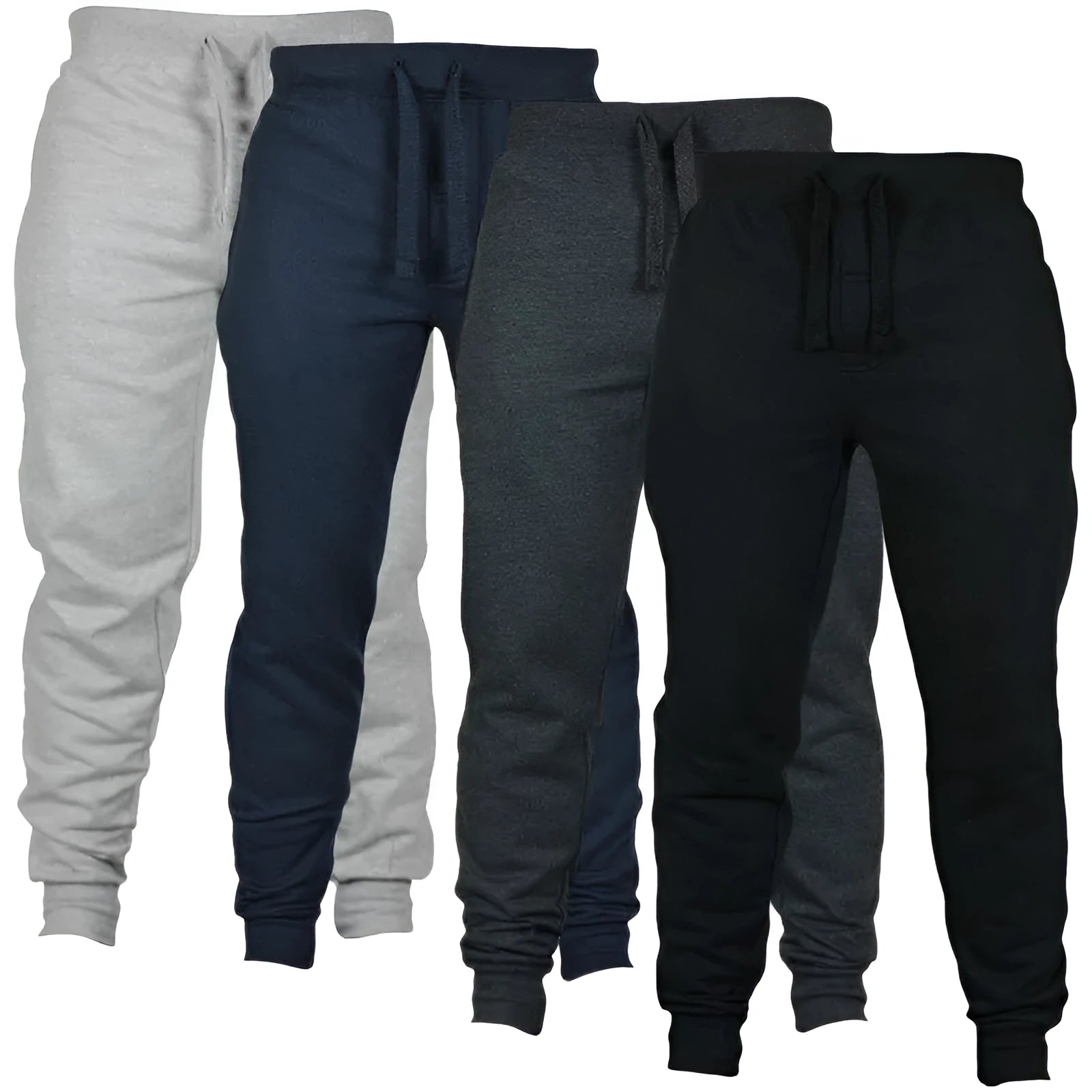 Men's drawstring fleece casual pants in solid colour with mid waist and pencil pant style