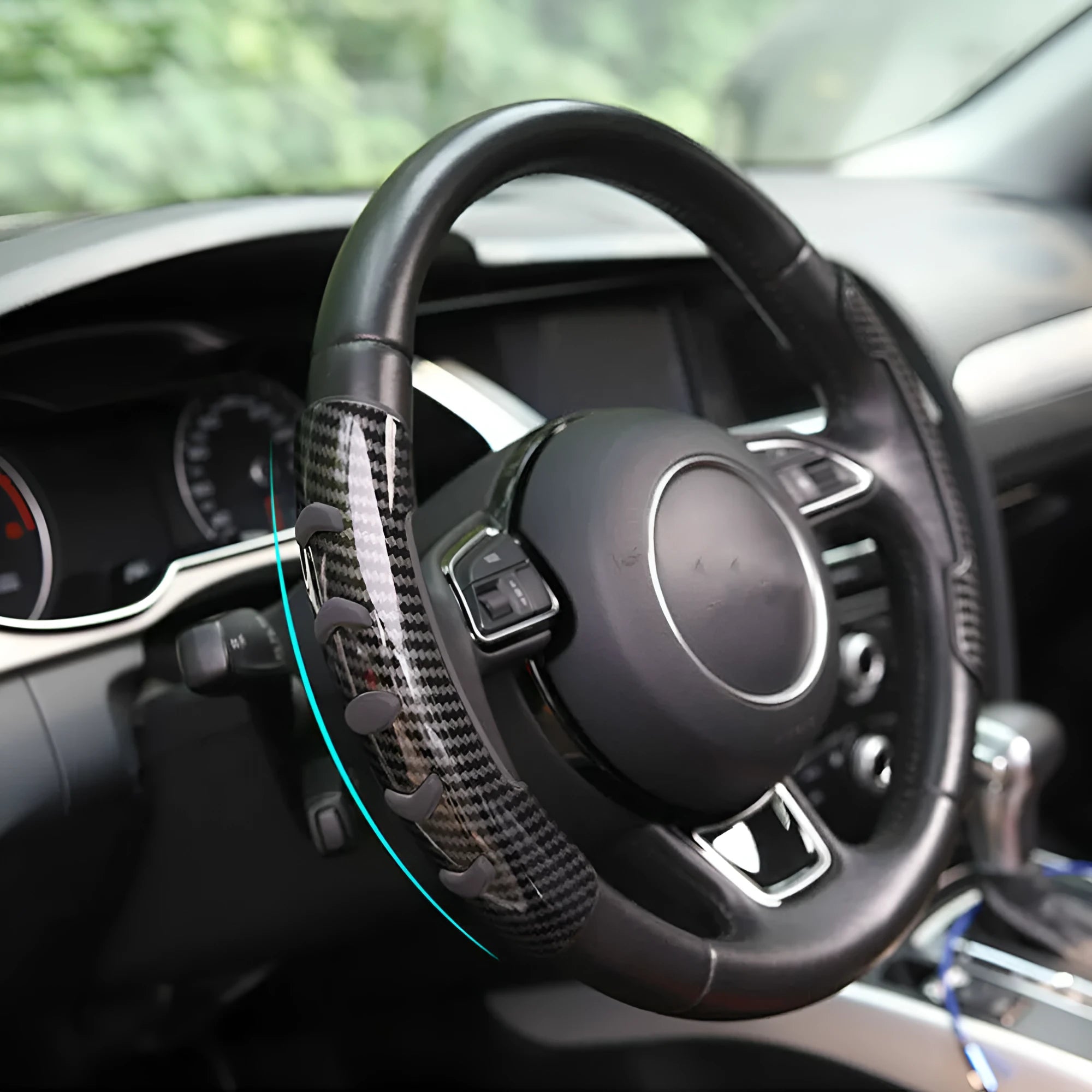 Carbon fibre black steering wheel anti-slip sleeve for 38cm diameter fit on most car models