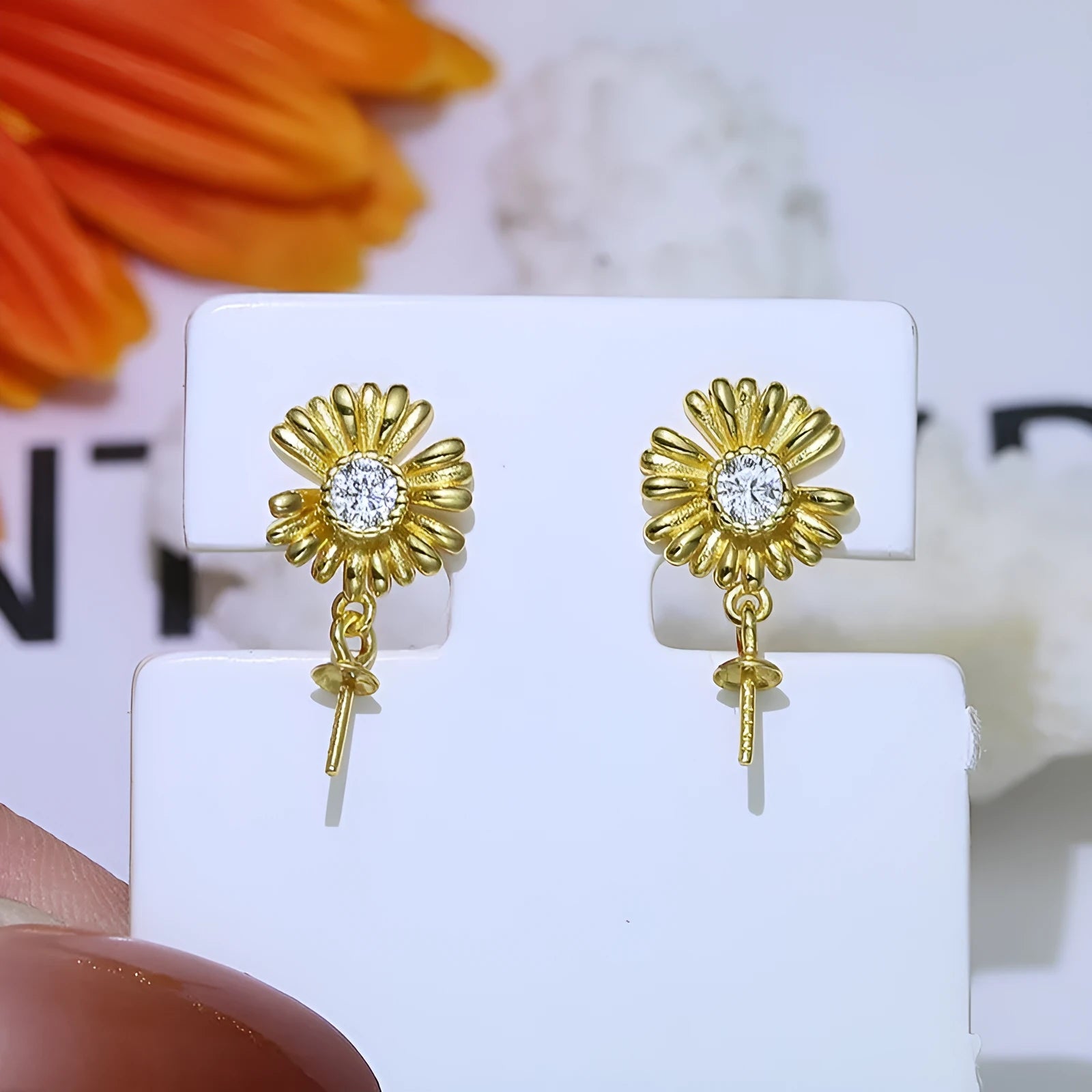 Baroque style sterling silver flower design drop earrings in silver and gold tone options