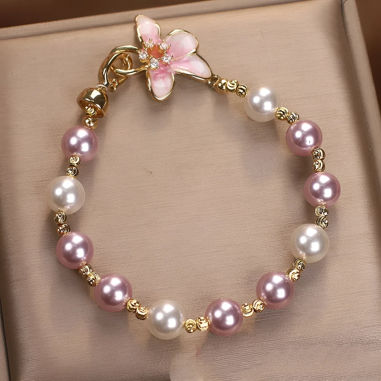 New Chinese style wisteria flower imitation pearl bracelet for women in pink colour, sweet light luxury design