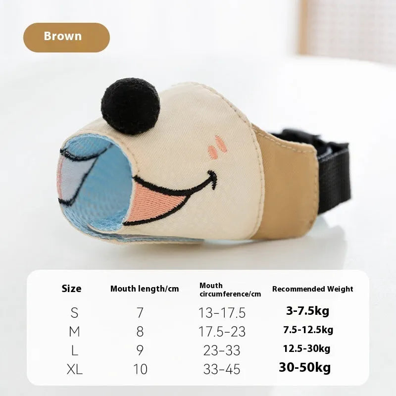 Canvas dog muzzle mouth cover in Ollie Brown Bear colour, shown in size L for dogs 12.5-30kg.
