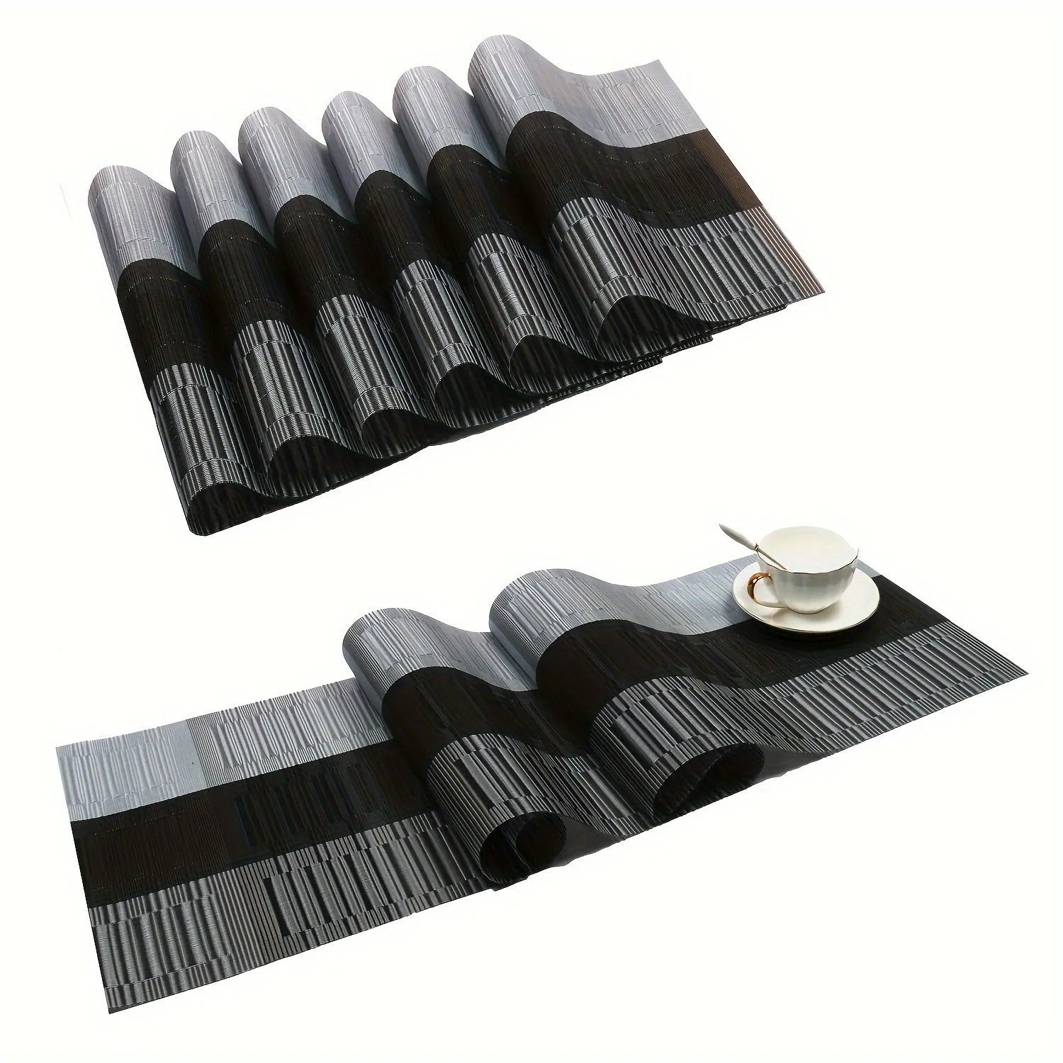 PVC non-slip kitchen dish mat in gradient bamboo black colour on a countertop