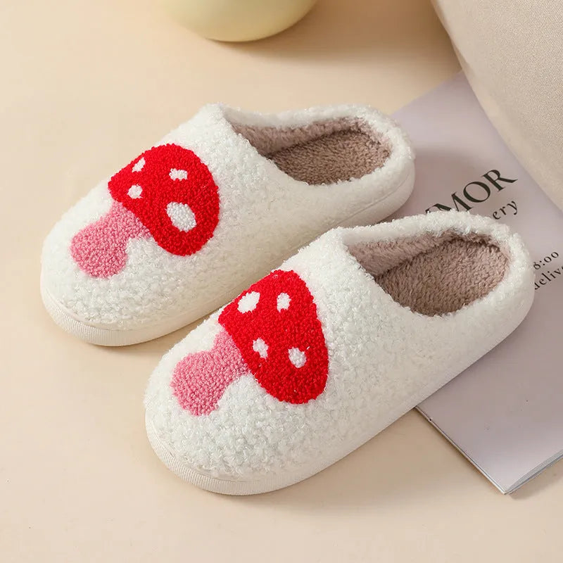 Women's plush cartoon love slippers with PVC soles in Big Love design