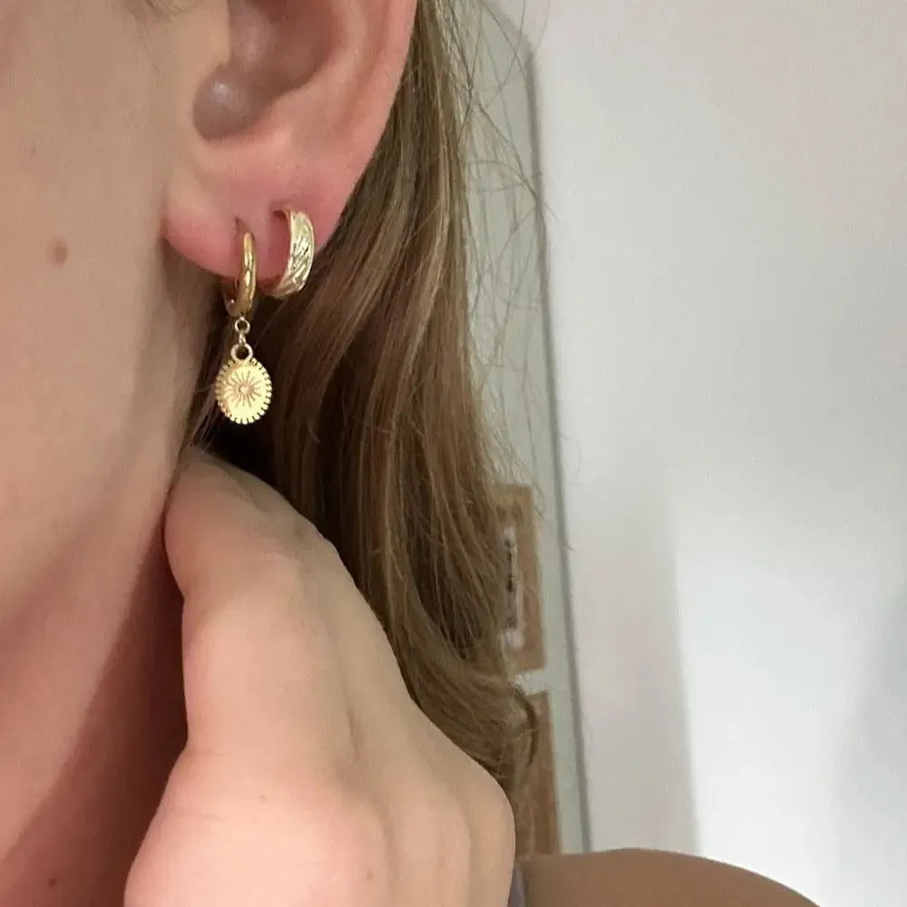 A pair of women's stainless steel geometric ellipse ear studs in colour XY-EH005.