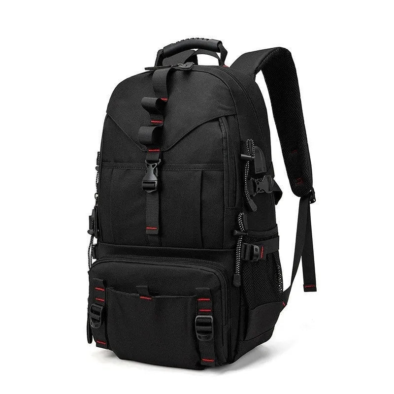 Men's large waterproof Oxford cloth hiking backpack in multiple colour options on a neutral background.