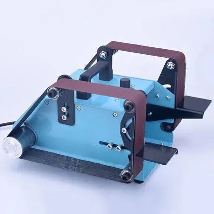 Blue desktop dual-axis belt sander and polishing machine with variable speed control