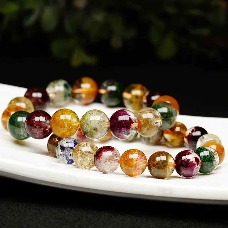 Crystal bead bracelet with 10mm colourful ghost cornucopia design and ethnic retro styling