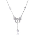 Silver butterfly heart pendant necklace on O-ring chain with adjustable length