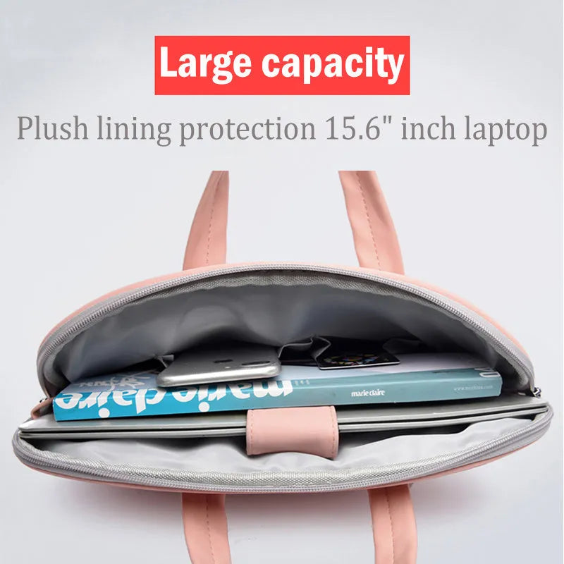 PU leather laptop bag in black with removable shoulder strap, fits 13.3 inch MacBook Air