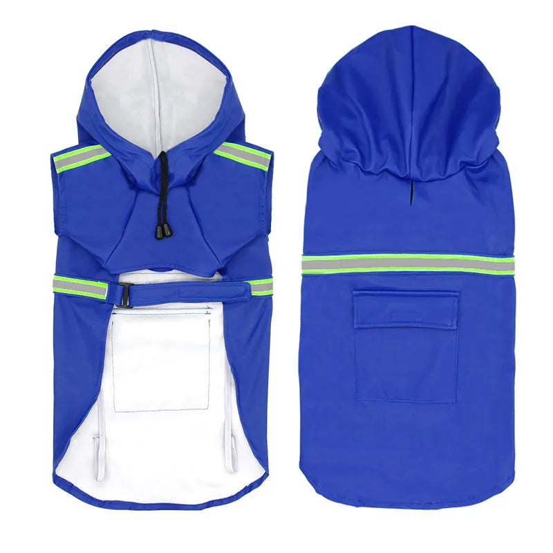 Windproof rainproof PU pet raincoat in blue for dogs and cats with adjustable fit