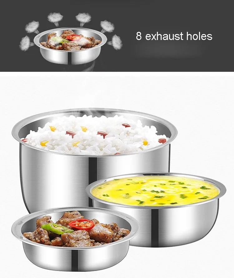 White electric lunch box with USB port showing 190mm dimensions and dual capacity options