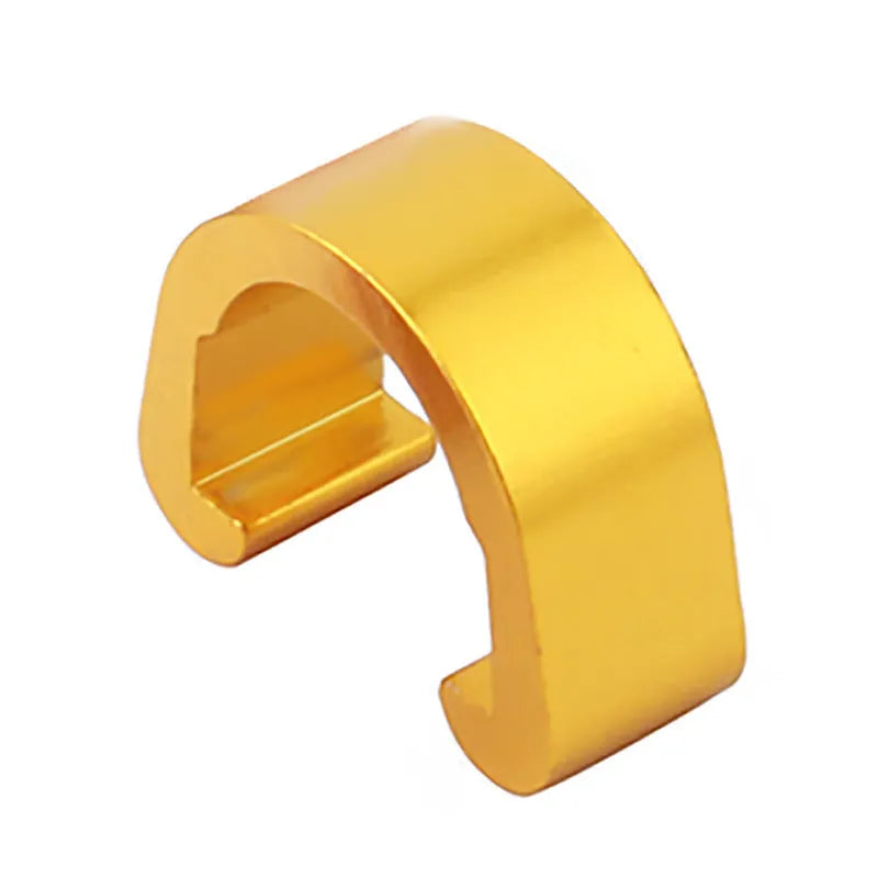 Set of aluminium alloy C buckles in various colours on a white background.