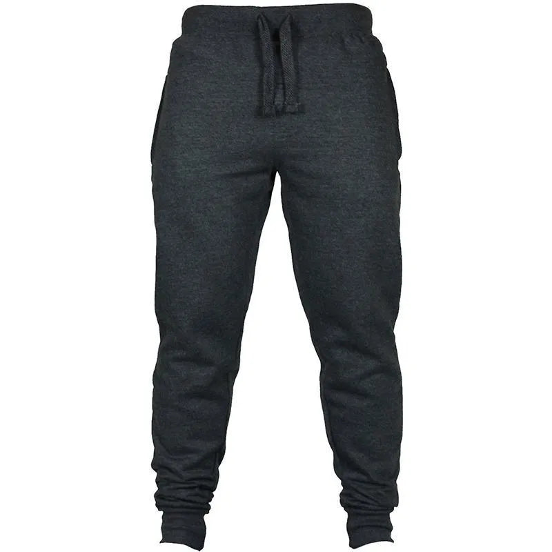 Men's drawstring fleece casual pants in solid colour with mid waist and pencil pant style