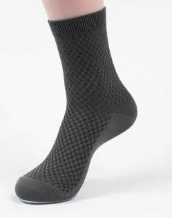 Men's bamboo fibre business socks in grey blue with a small square pattern.