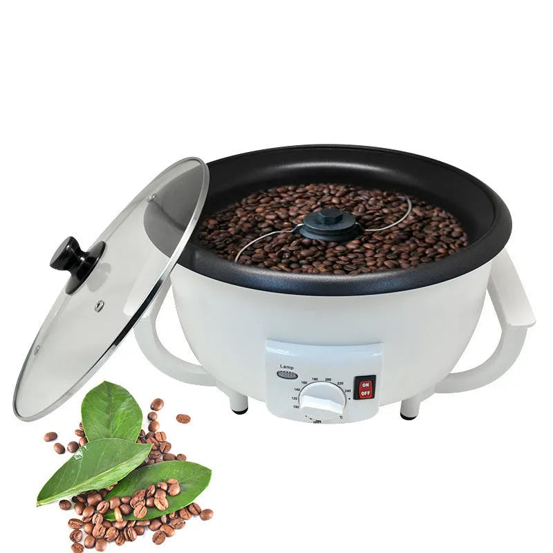 White oblate coffee bean roasting machine with 750g capacity and 225mm pot base.