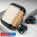 Wireless Bluetooth TWS earbuds in black, gold, and light grey colours showing separate left and right earpieces
