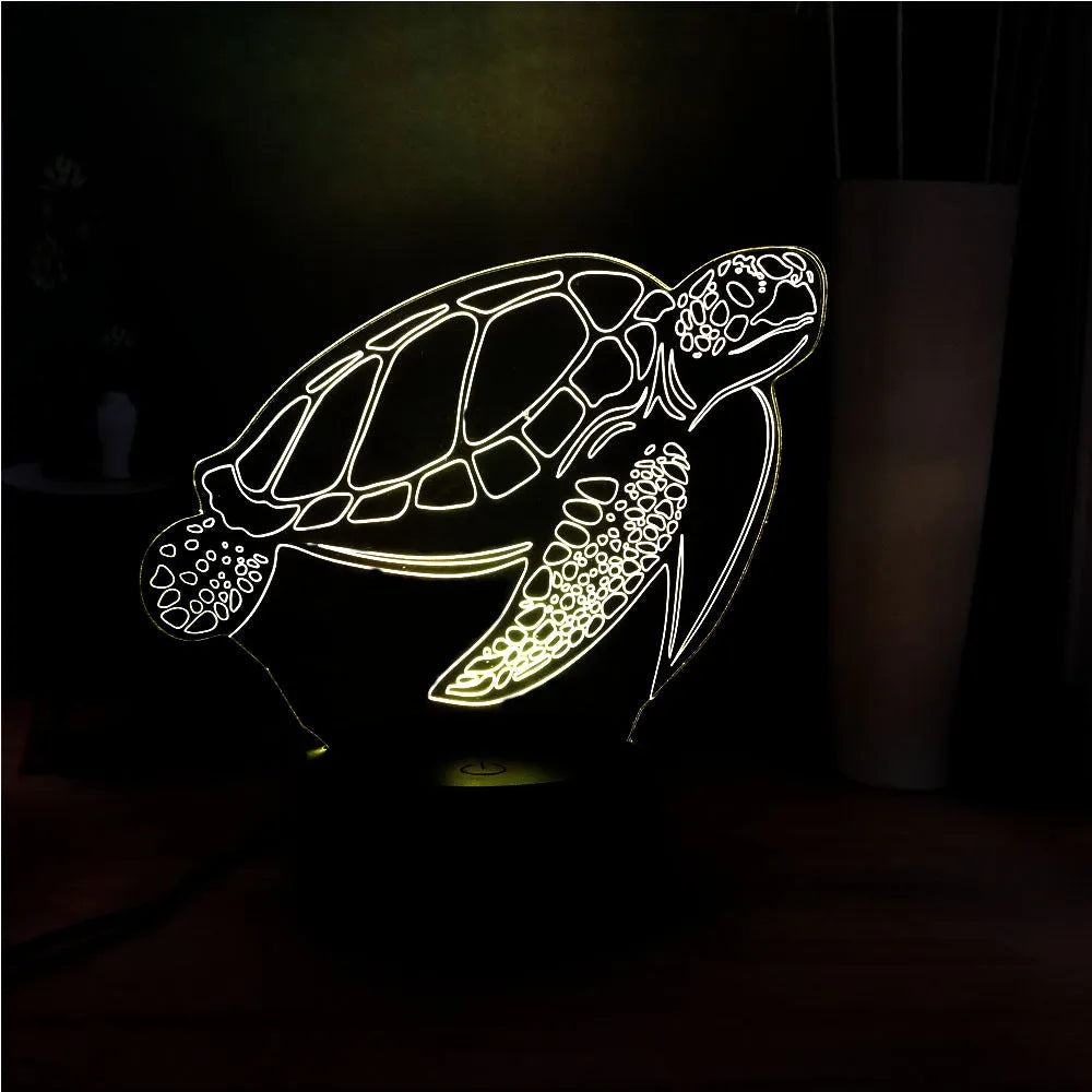 3D LED turtle night light with acrylic construction and sixteen colour lighting options