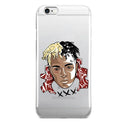 Transparent matte iPhone case with XXXTentacion artwork, shown on an iPhone model