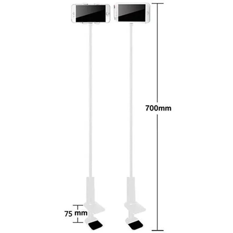 Black flexible tablet holder with bendy arm and suction base mounted on a desk