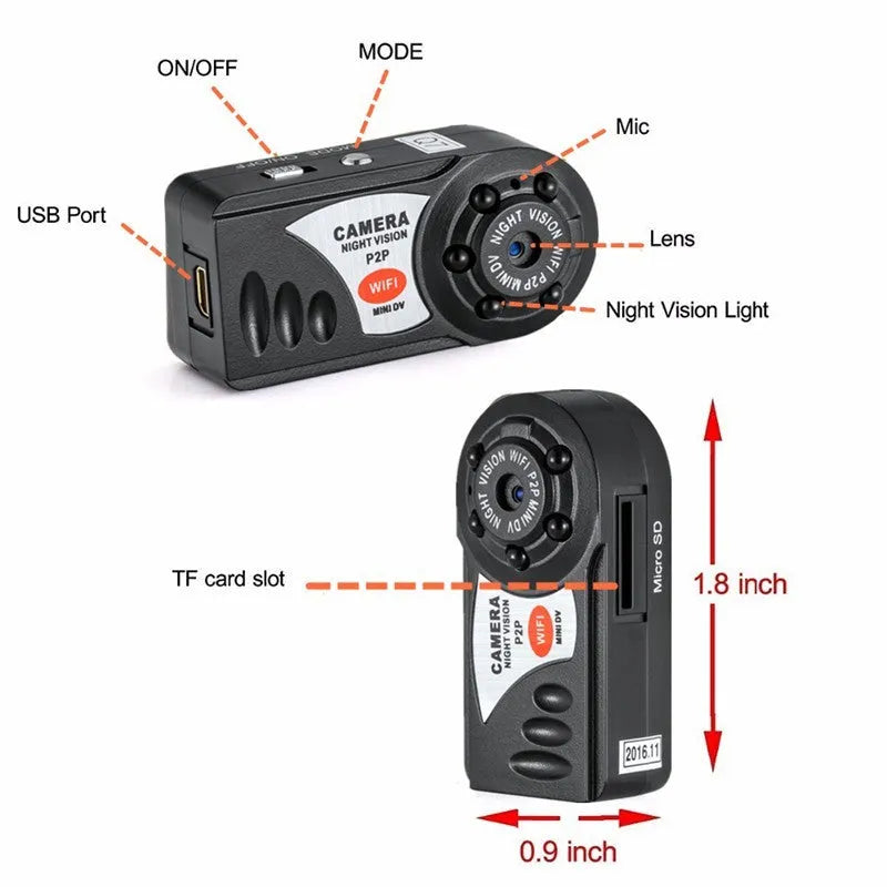 Black wireless security camera with 1.5-inch LCD screen and 16x optical zoom lens