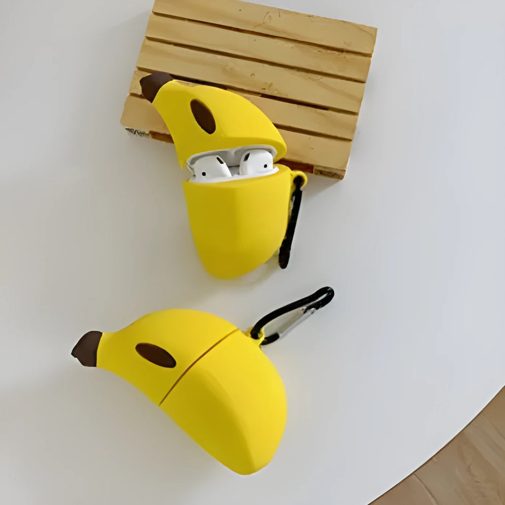 Yellow silicone protective case with banana design for AirPods Pro wireless headphones