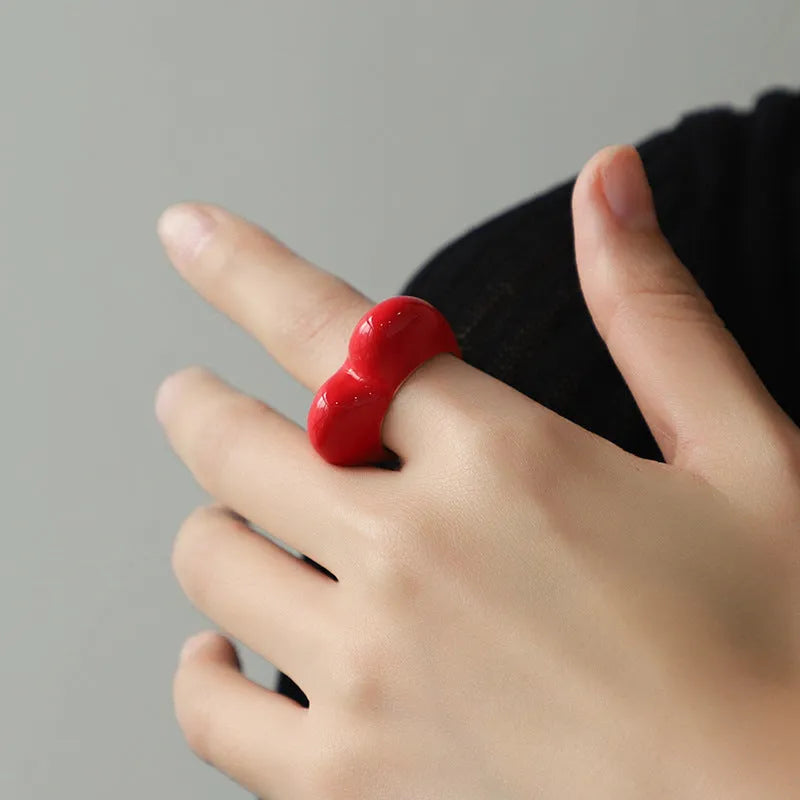 Colourful 3D enamel heart ring in zinc alloy with romantic design elements