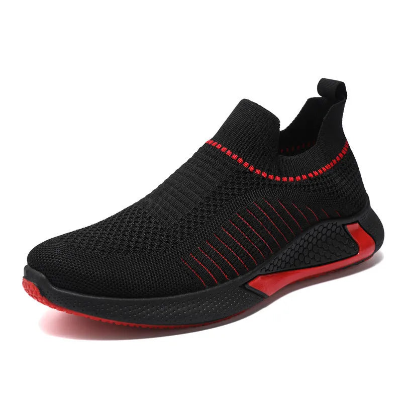 Men's striped mesh sock shoes with flyknit upper and plastic sole in three colour options