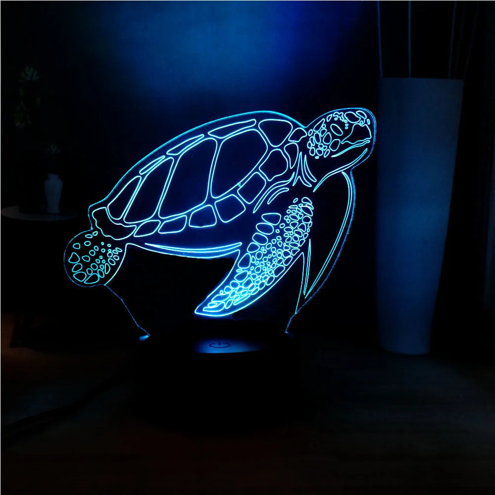 3D LED turtle night light with acrylic construction and sixteen colour lighting options