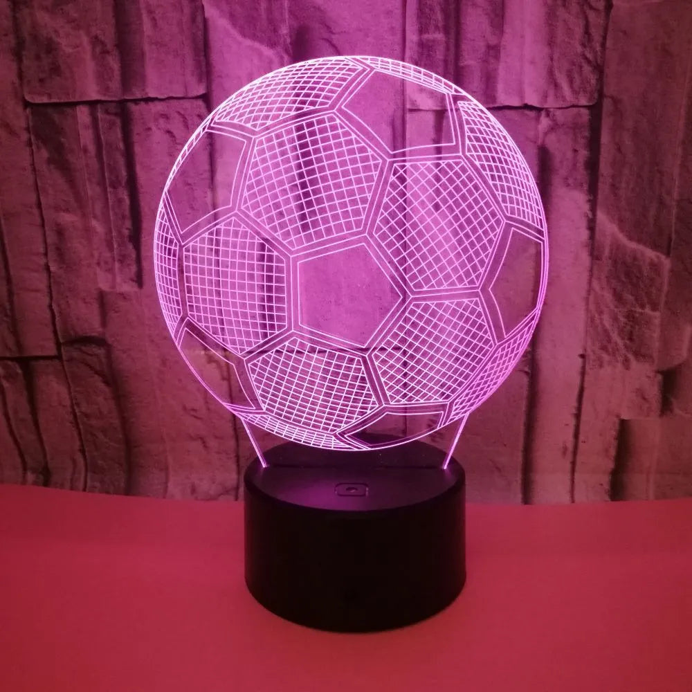 3D football design night light with touch control showing seven colour options