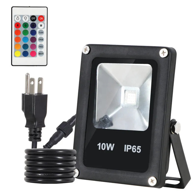 Black aluminium LED flood light with RGB colour changing capability for outdoor advertising and building lighting