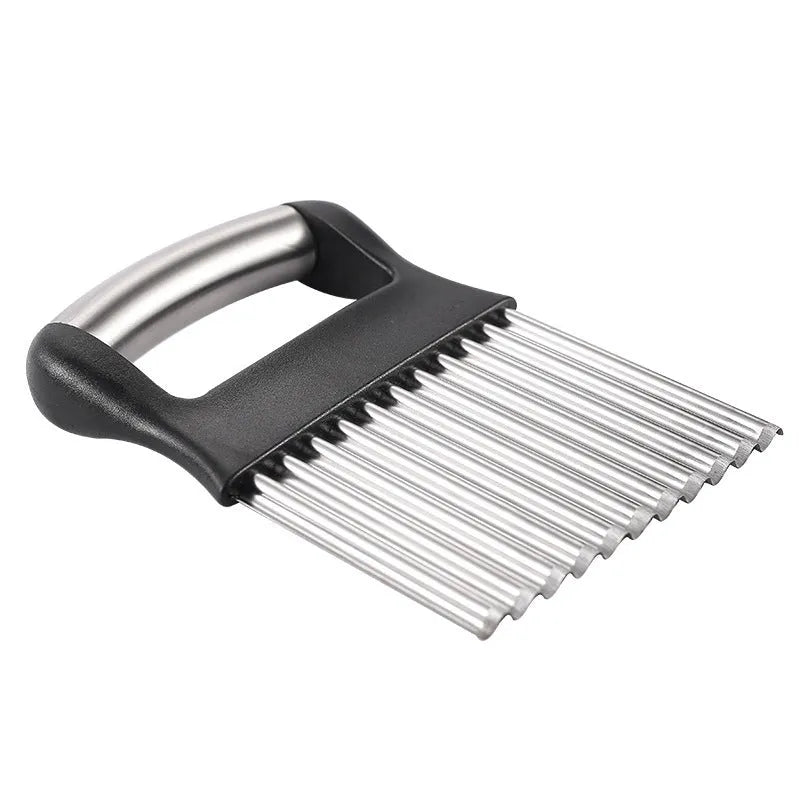 Stainless steel potato wave knife kitchen tool measuring 14cm by 9cm