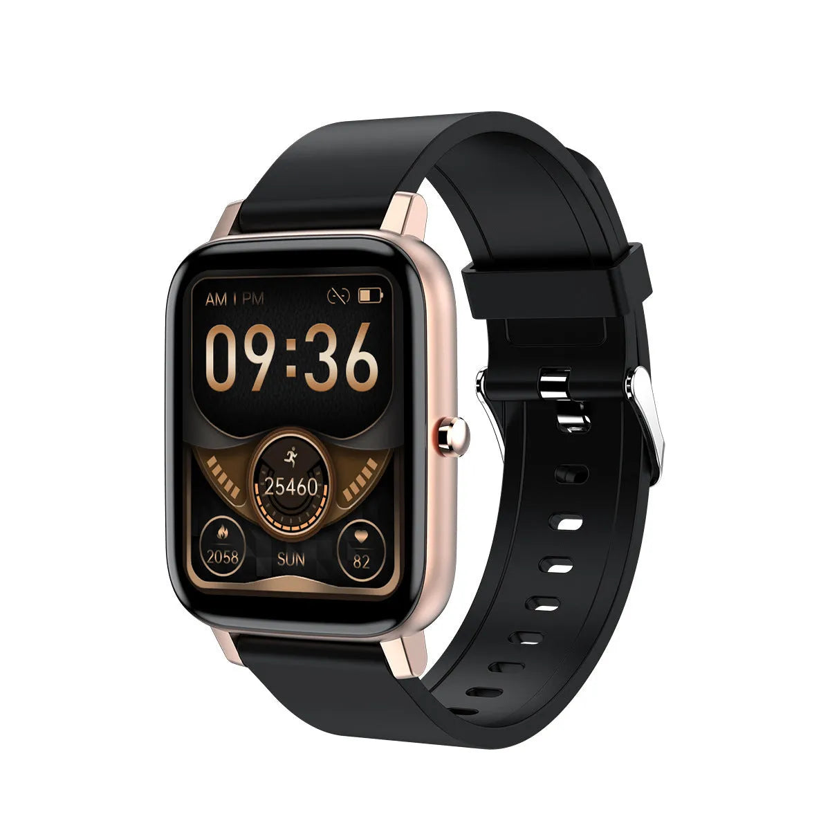 H80 smart watch with black silicone strap showing ECG and blood oxygen readings on its round screen.
