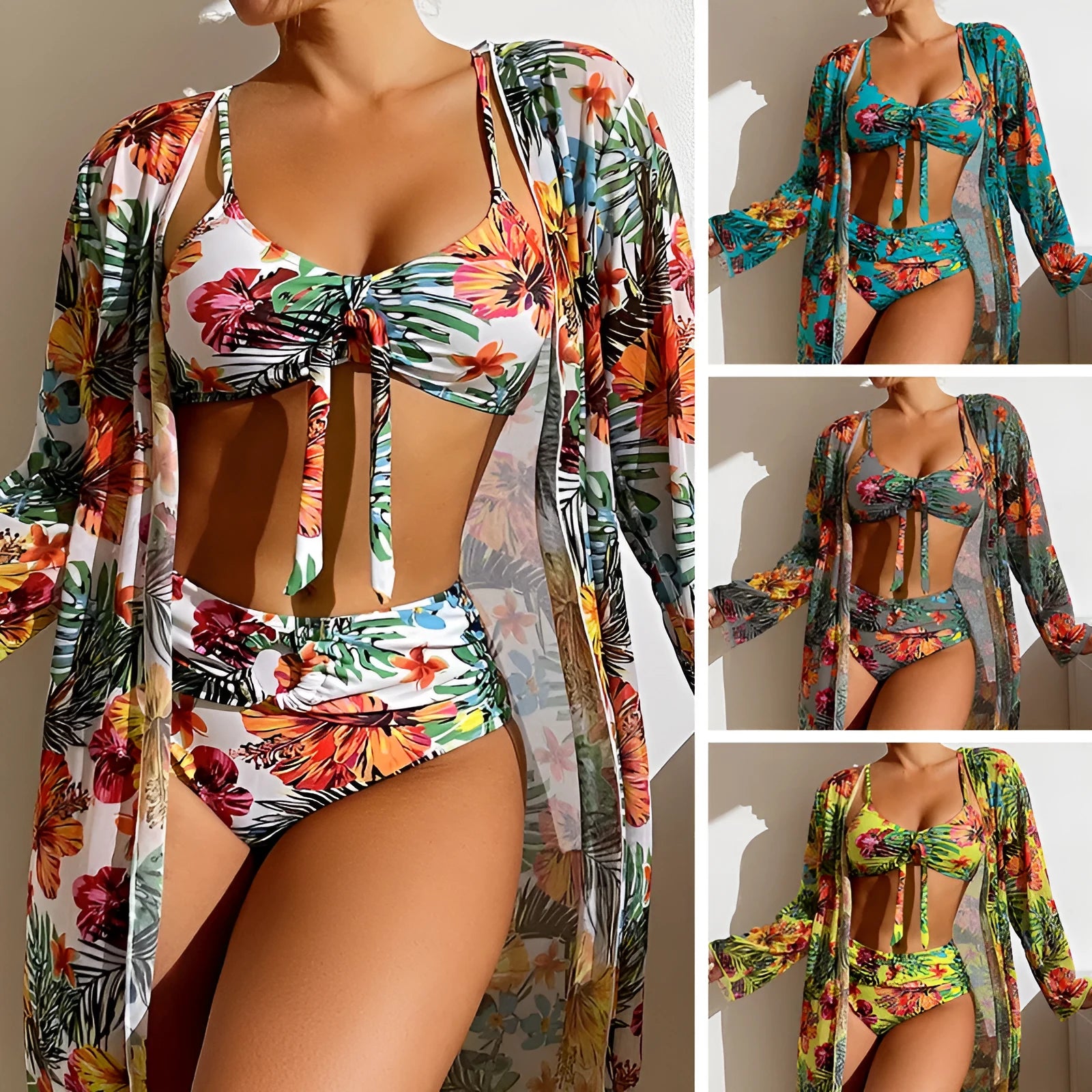 Women's long blouse split bikini plus size swimsuit in loose leisure fit with ruffle sleeves