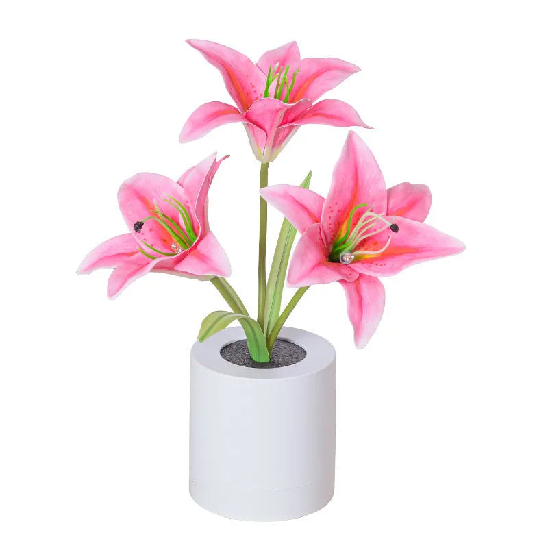 Rechargeable LED Lily Flower Pot Lamp Small Night Ambience Light in Lily White or Pink with 300W Power Output Decorative Table Lamp