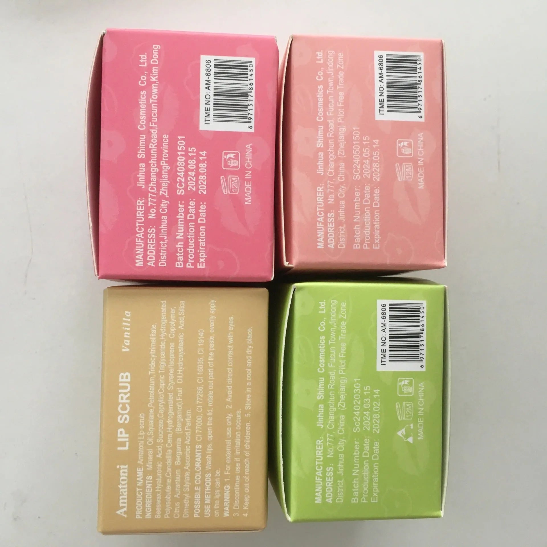 Amatoni Lip Scrub pot in Coconut, Raspberry, Vanilla, or Watermelon flavour, 30g net weight.