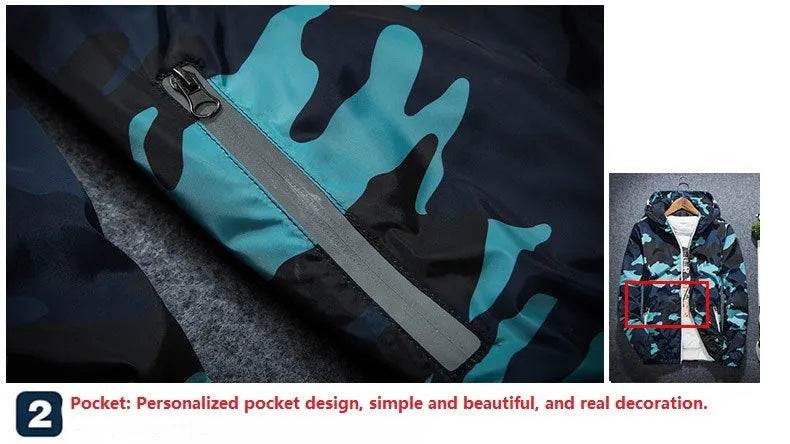 Covrlge men's camouflage hooded jacket with luminous zipper spring casual coat MWJ011 in green colour front view
