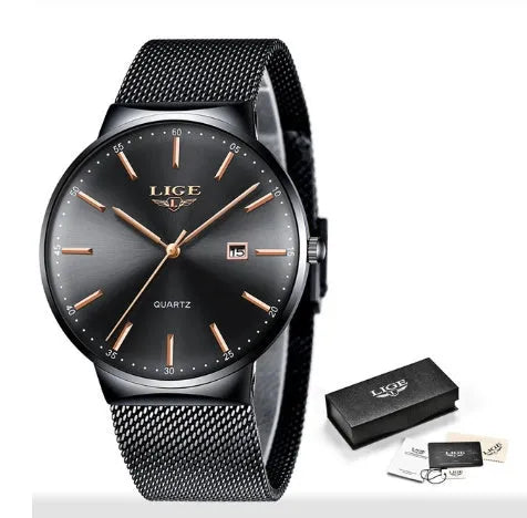 Men's stainless steel watch with 40mm dial on 24cm strap in black, blue, or black blue colours